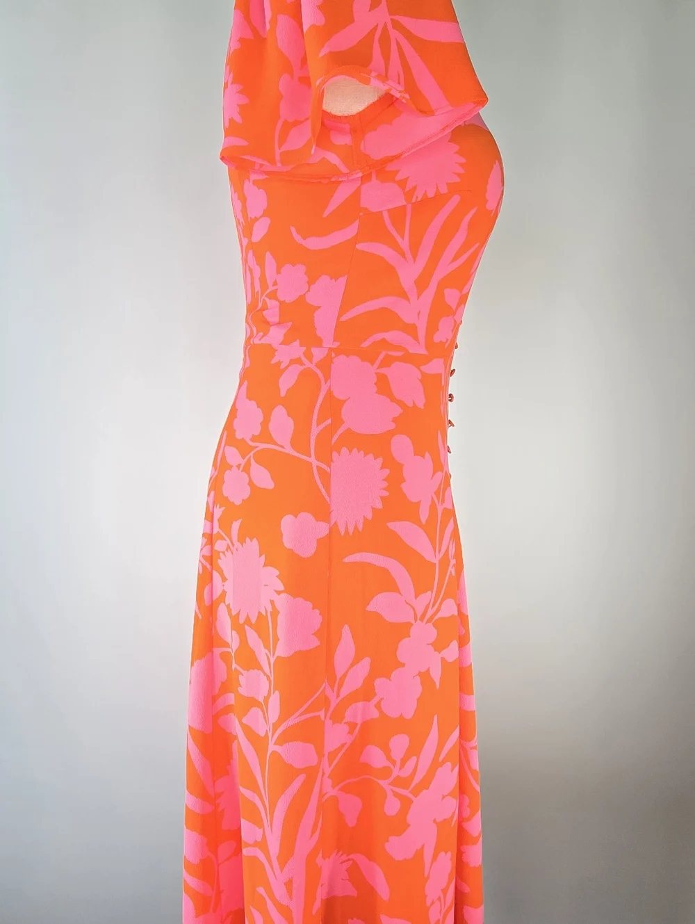 Talbots Orange & Pink Floral V Neck Flutter Sleeve Midi Dress Size 10P 10 Petite - Picture 4 of 10